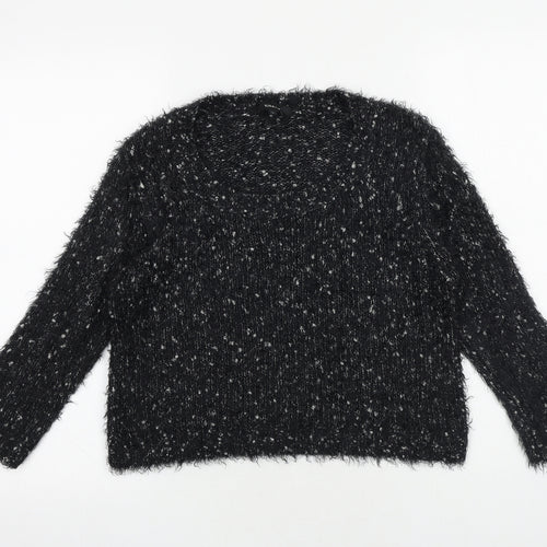 Eizens Womens Black Scoop Neck Acrylic Pullover Jumper Size L