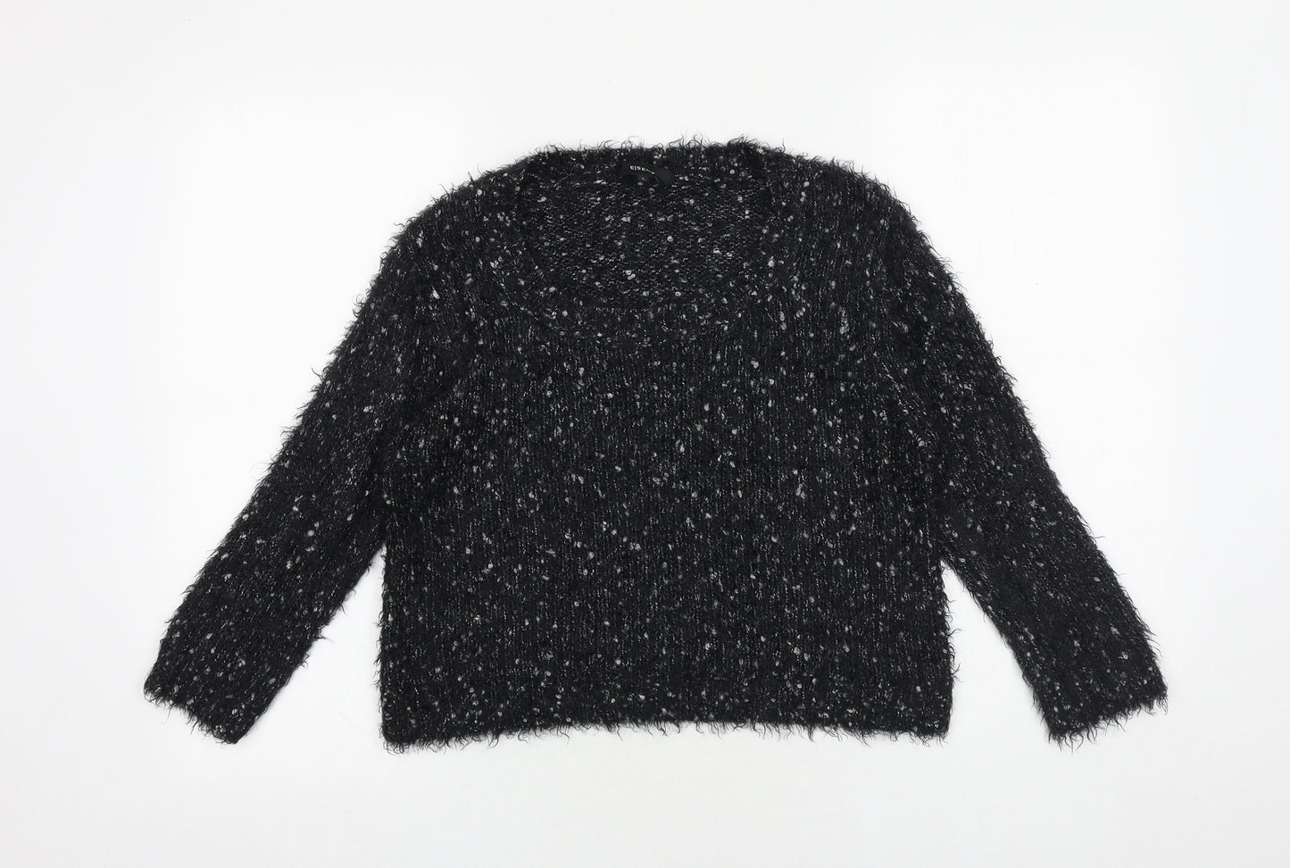 Eizens Womens Black Scoop Neck Acrylic Pullover Jumper Size L