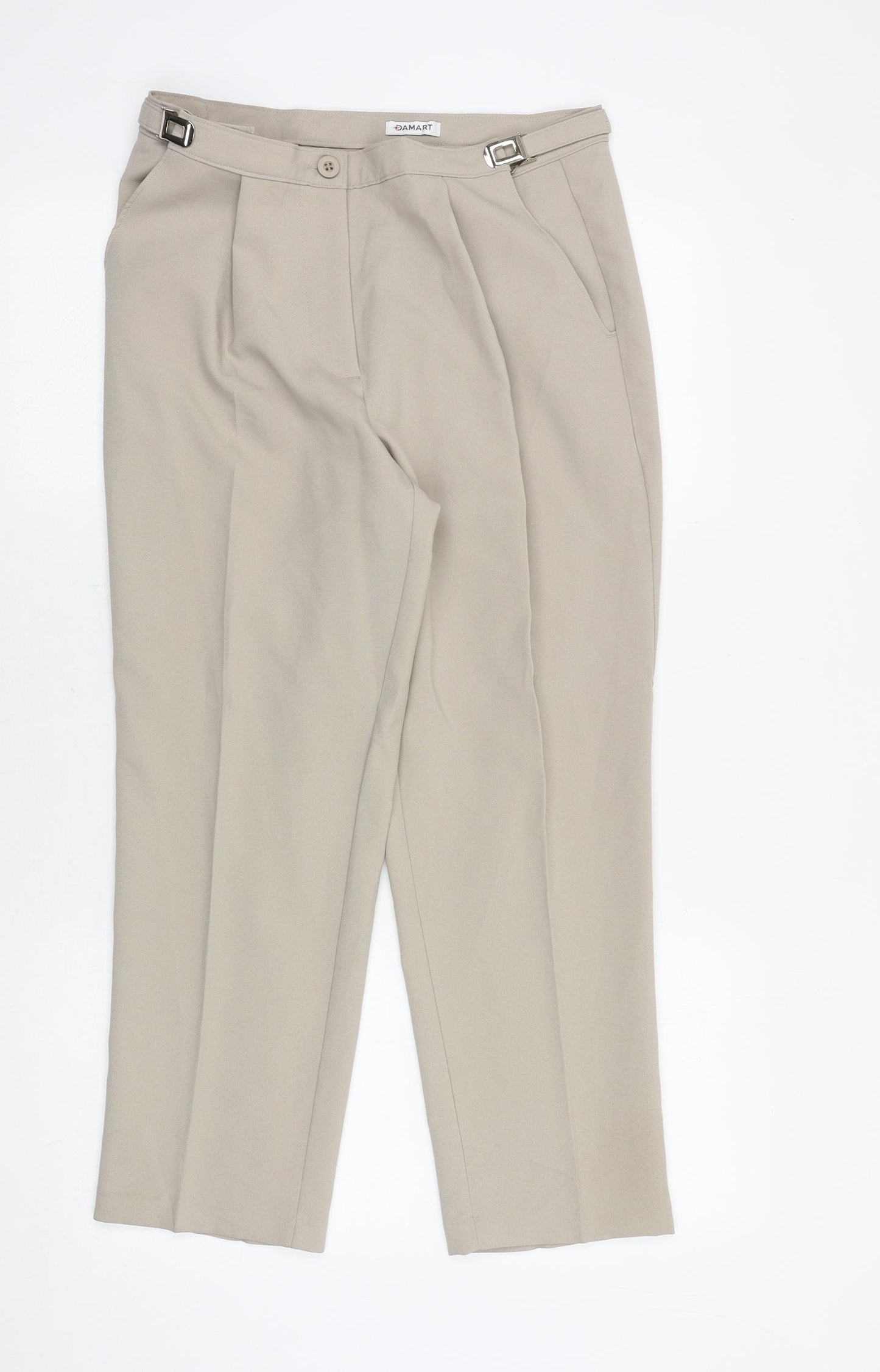 Damart Womens Beige Polyester Trousers Size 12 Regular Button