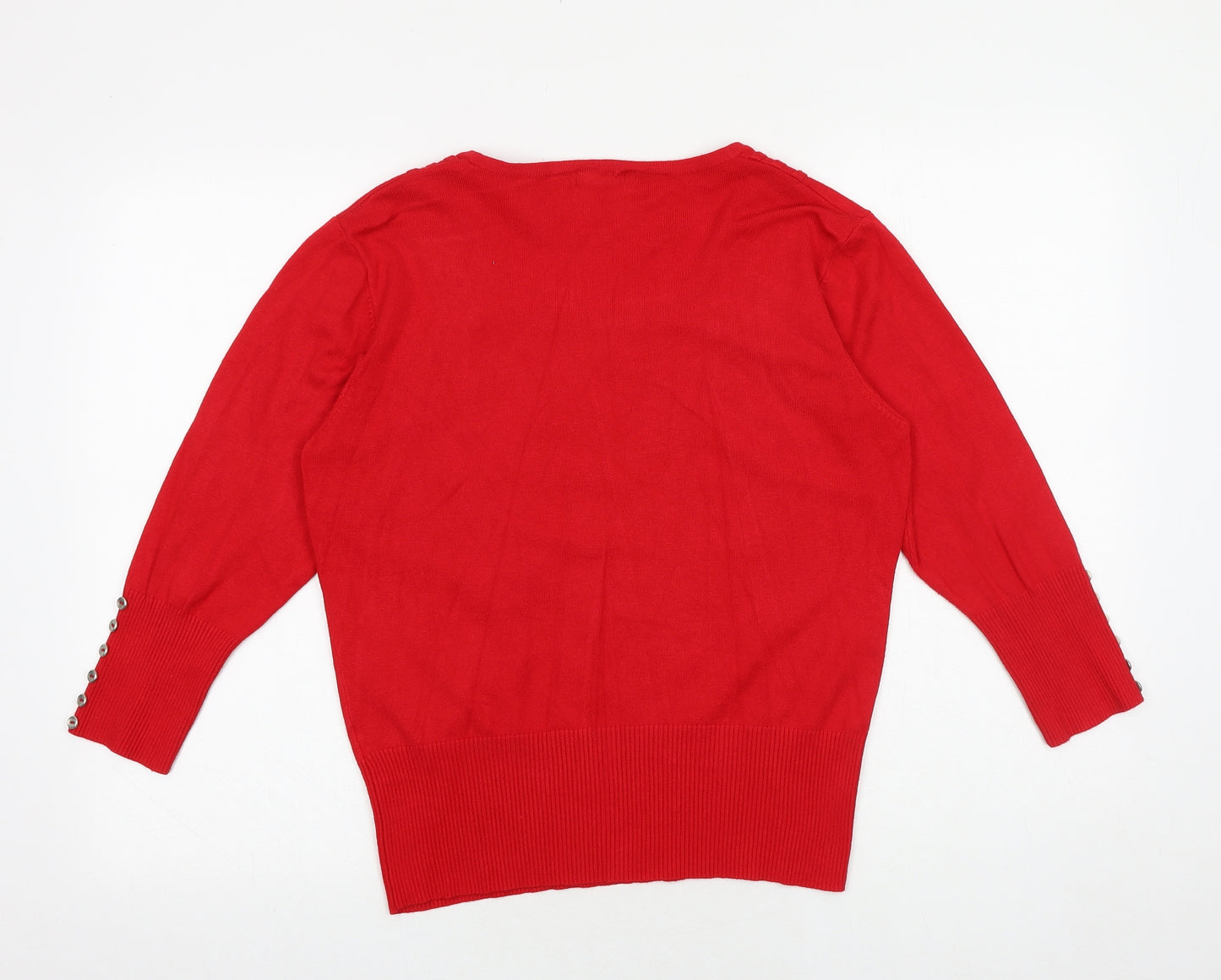 Roman Womens Red Square Neck Viscose Pullover Jumper Size 12