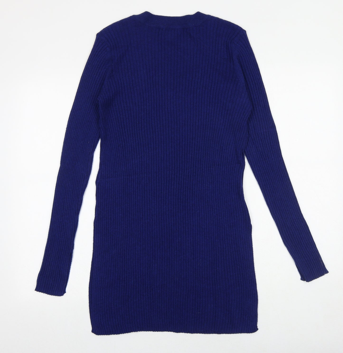 H&M Womens Blue Acrylic Jumper Dress Size M V-Neck Pullover