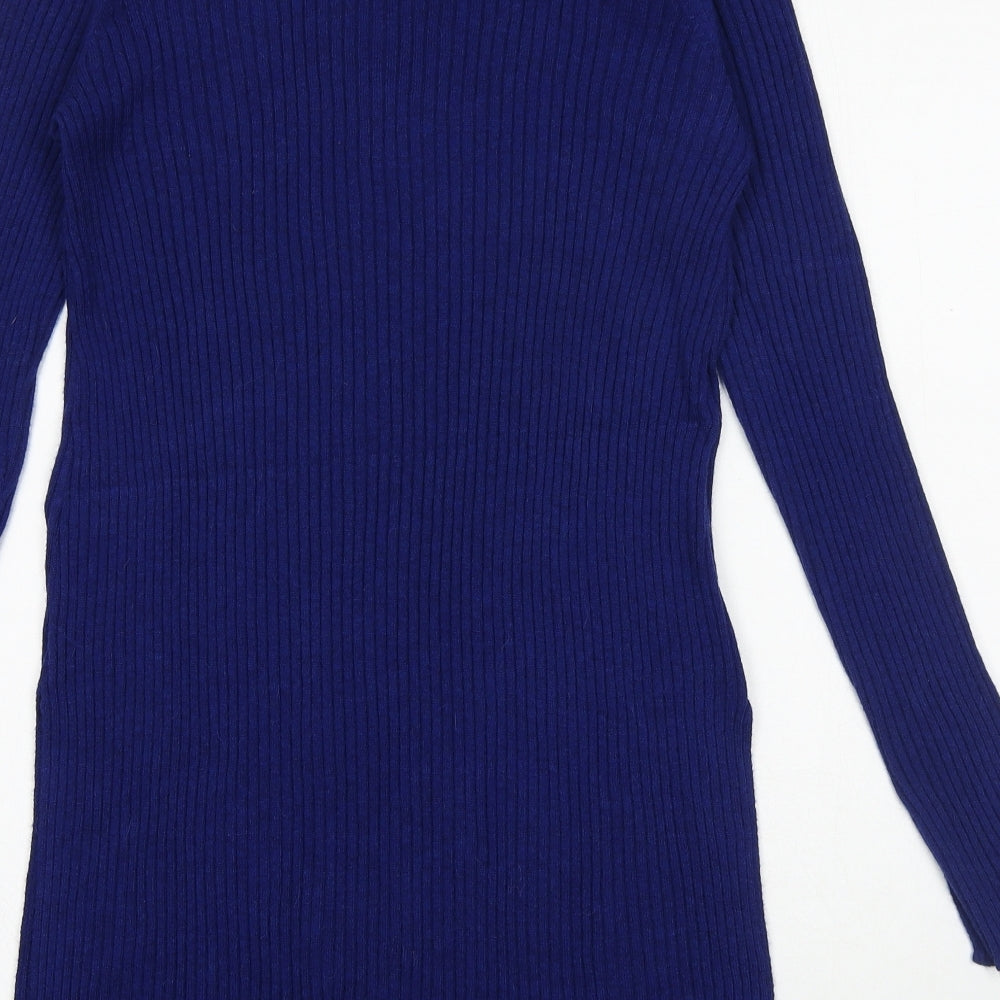 H&M Womens Blue Acrylic Jumper Dress Size M V-Neck Pullover
