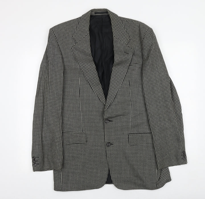 St Michael Mens Black Geometric Wool Jacket Blazer Size 38 Regular