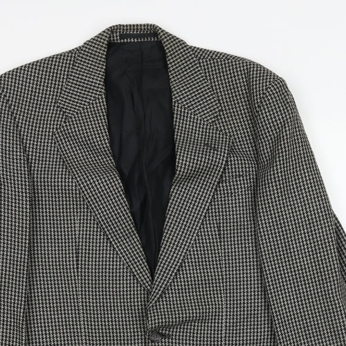 St Michael Mens Black Geometric Wool Jacket Blazer Size 38 Regular