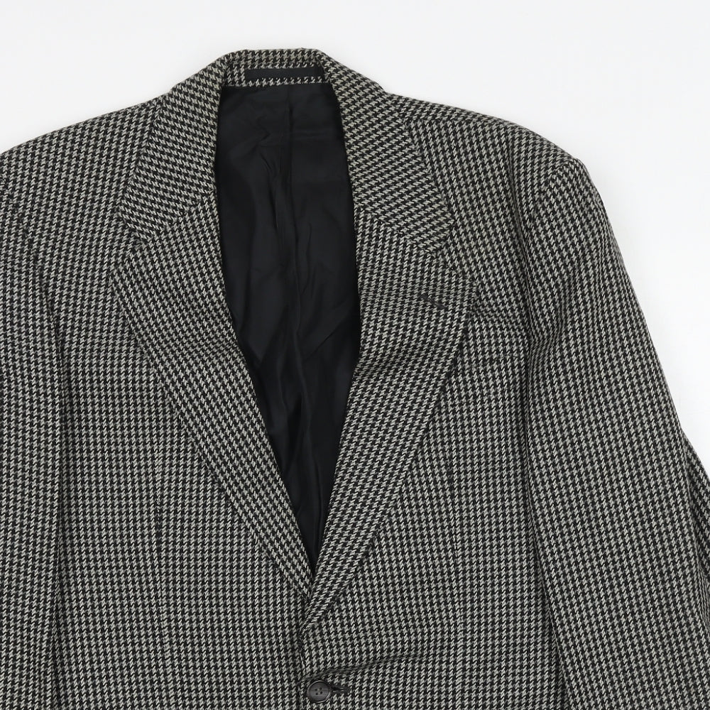 St Michael Mens Black Geometric Wool Jacket Blazer Size 38 Regular