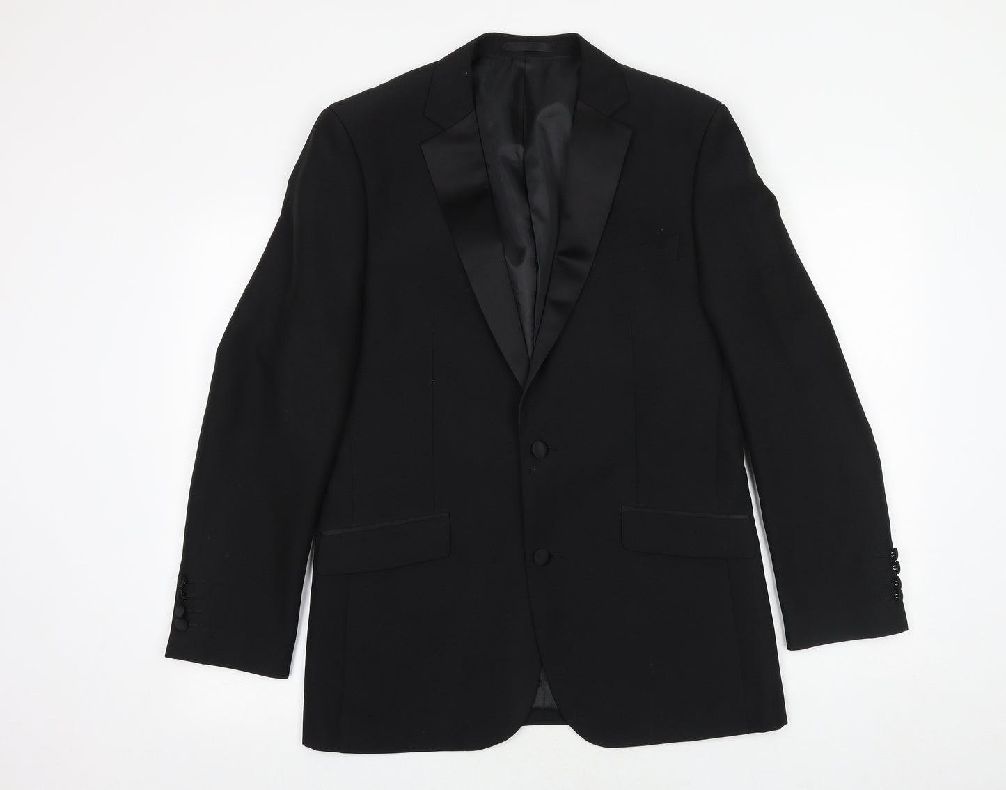 Preworn Mens Black Polyester Tuxedo Suit Jacket Size 38 Regular