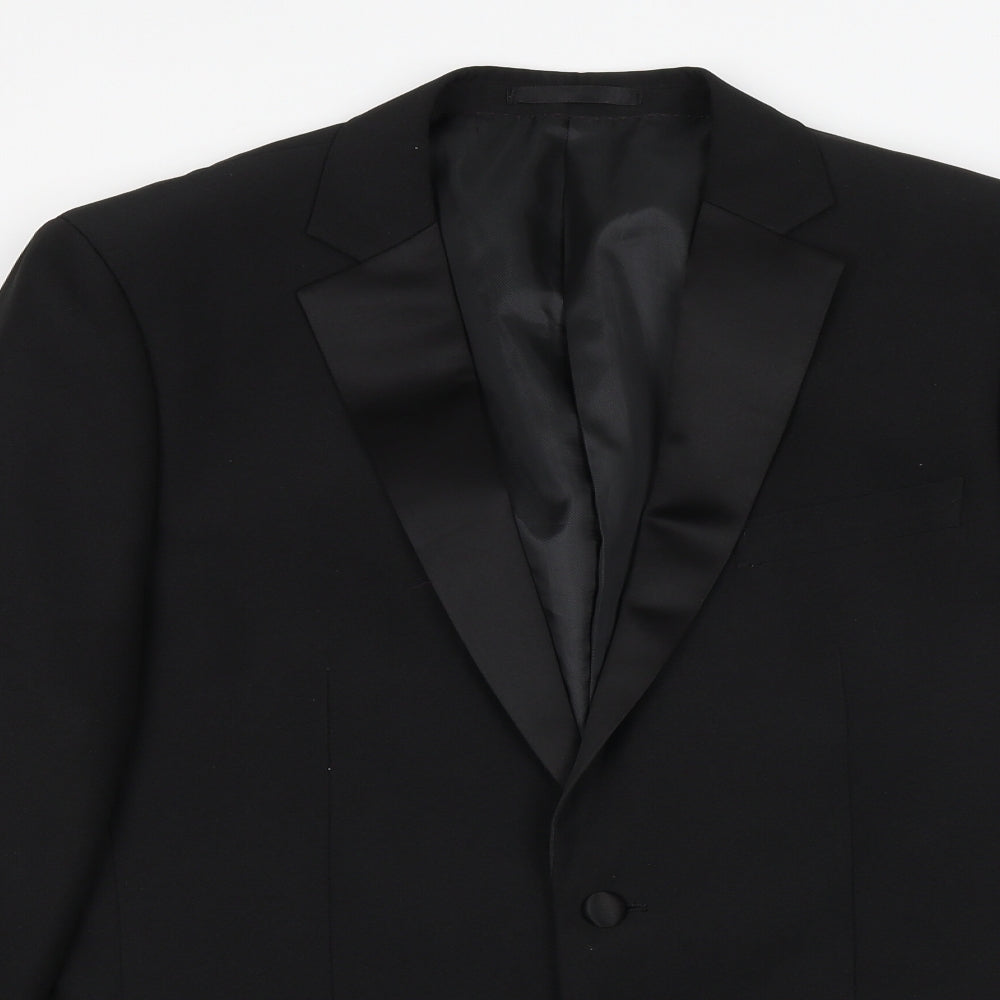 Preworn Mens Black Polyester Tuxedo Suit Jacket Size 38 Regular