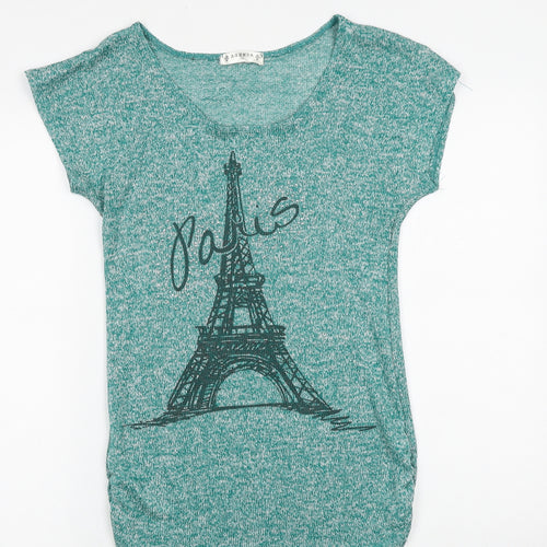 Agenda Womens Green Polyester Basic T-Shirt Size S Boat Neck - Paris