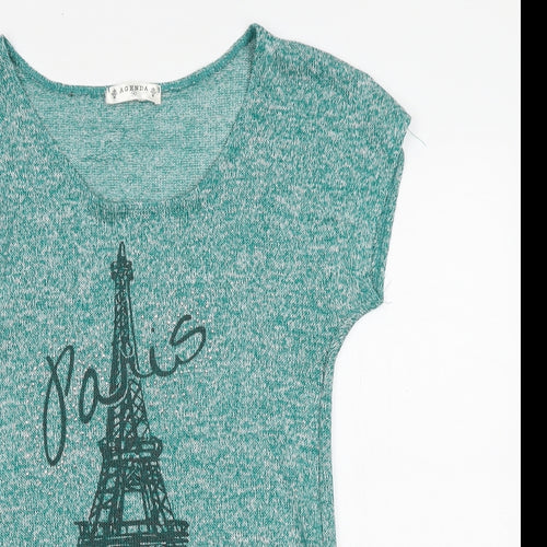 Agenda Womens Green Polyester Basic T-Shirt Size S Boat Neck - Paris