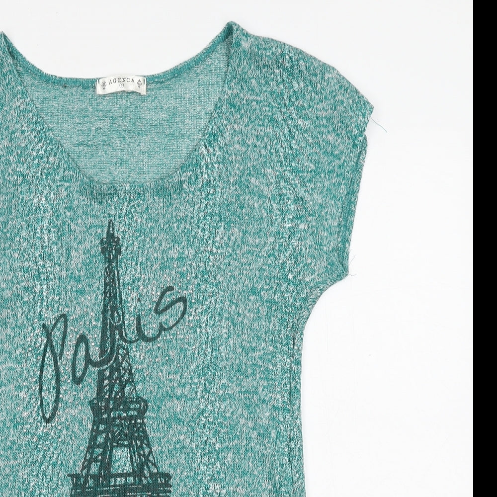 Agenda Womens Green Polyester Basic T-Shirt Size S Boat Neck - Paris
