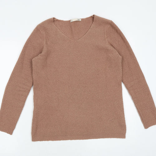 Sfera Womens Pink V-Neck Polyester Pullover Jumper Size L