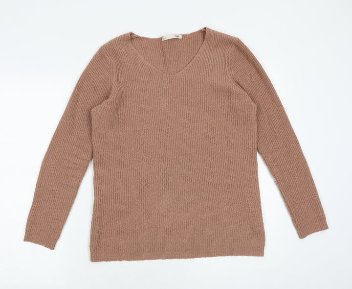 Sfera Womens Pink V-Neck Polyester Pullover Jumper Size L