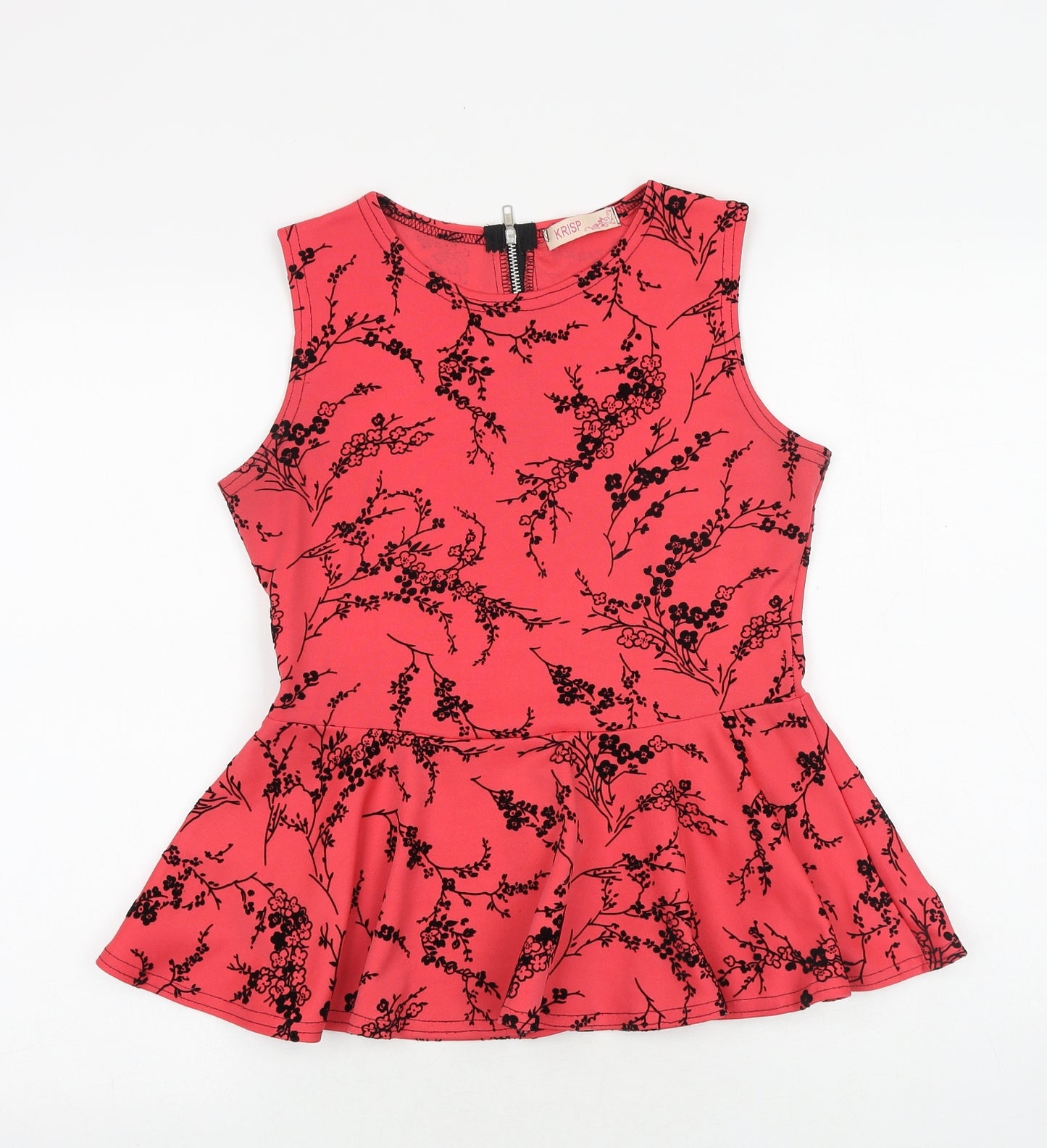 Krisp Womens Pink Floral Polyester Basic Blouse Size 12 Boat Neck - Peplum
