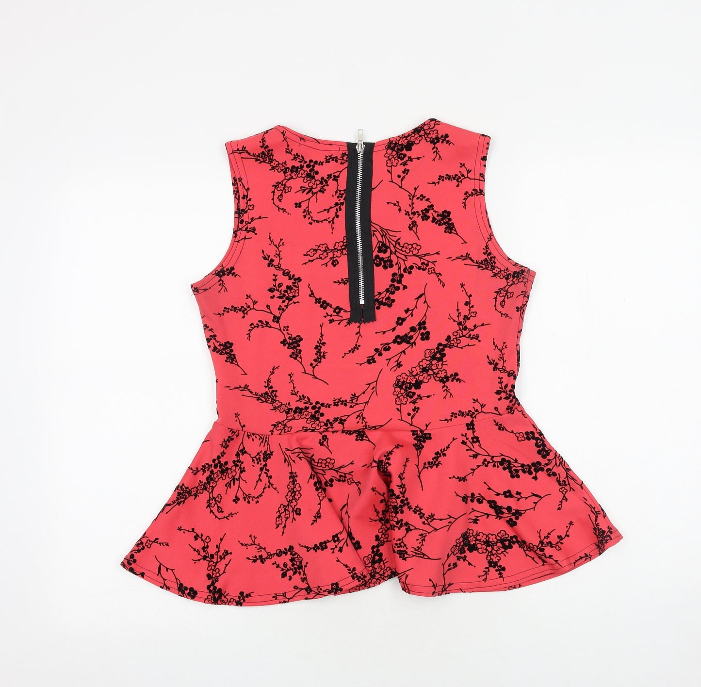 Krisp Womens Pink Floral Polyester Basic Blouse Size 12 Boat Neck - Peplum