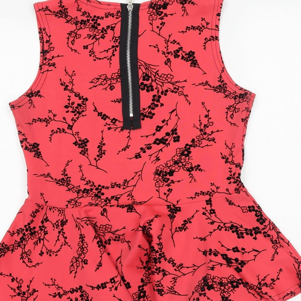 Krisp Womens Pink Floral Polyester Basic Blouse Size 12 Boat Neck - Peplum