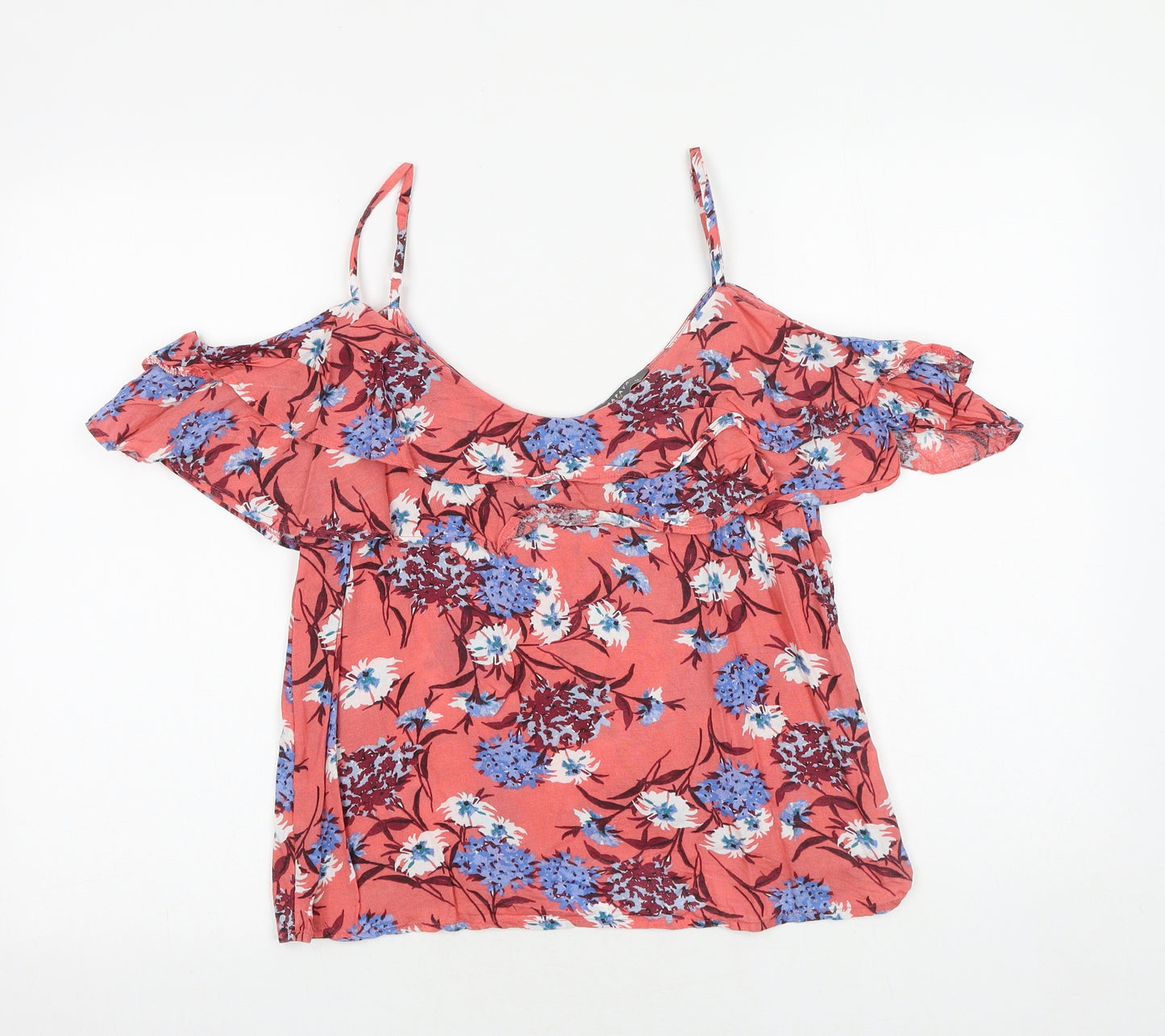 Papaya Womens Pink Floral Viscose Camisole Tank Size 12 V-Neck - Cold Shoulder