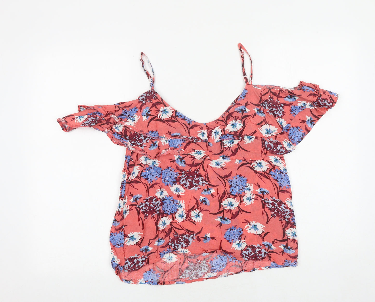 Papaya Womens Pink Floral Viscose Camisole Tank Size 12 V-Neck - Cold Shoulder