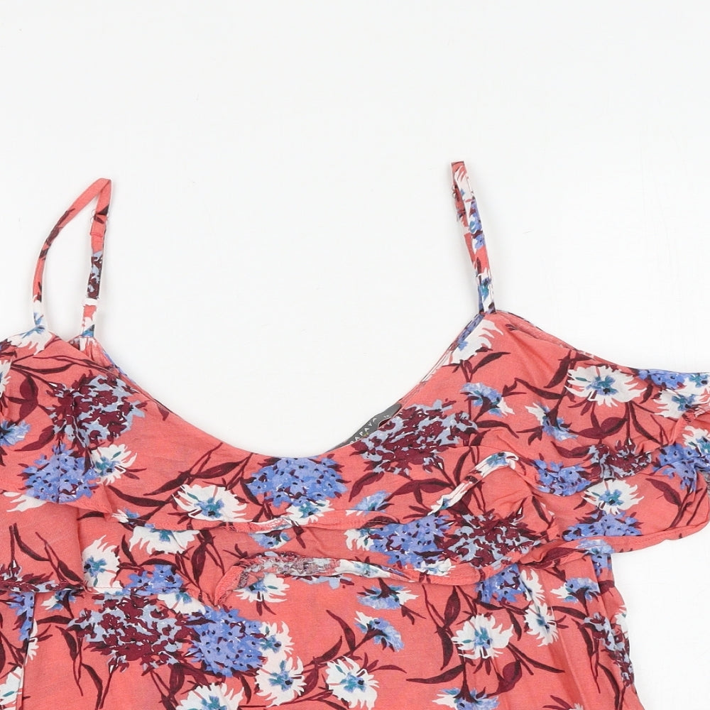 Papaya Womens Pink Floral Viscose Camisole Tank Size 12 V-Neck - Cold Shoulder