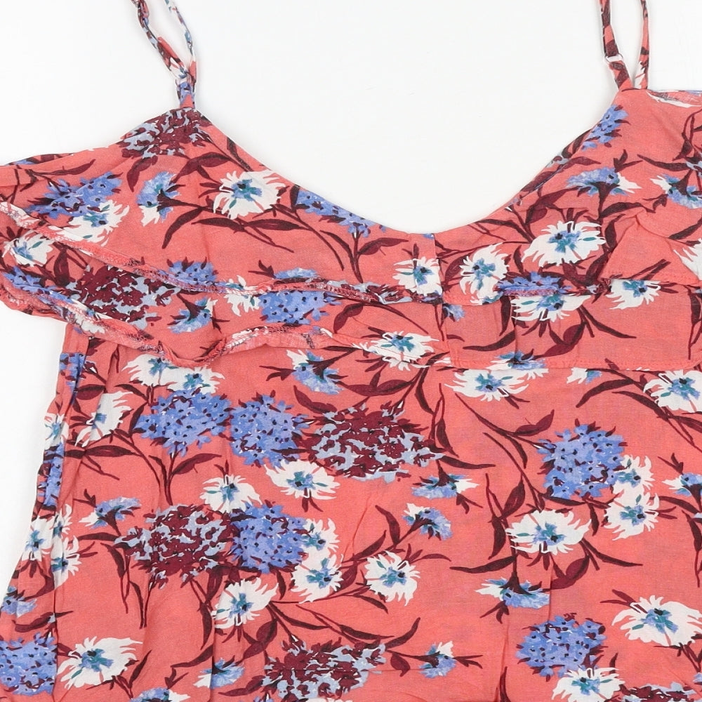 Papaya Womens Pink Floral Viscose Camisole Tank Size 12 V-Neck - Cold Shoulder