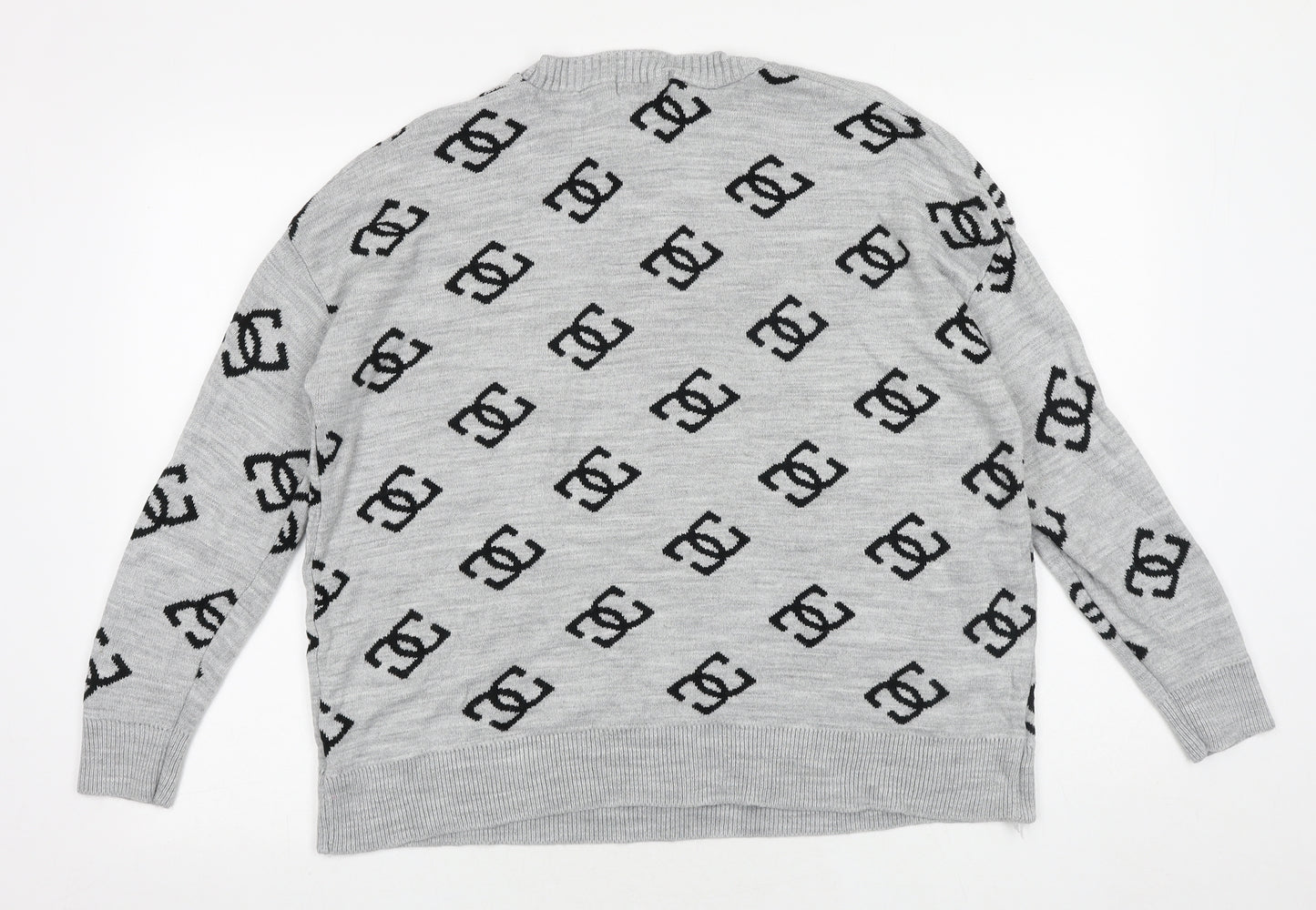Missy Empire Womens Grey Round Neck Geometric Acrylic Pullover Jumper Size 8