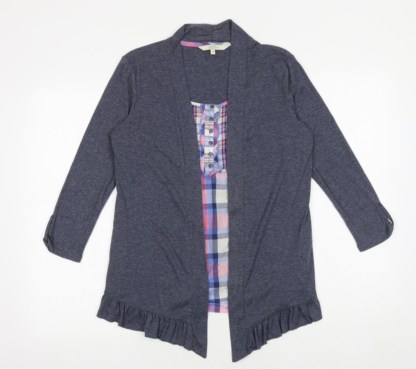 Debenhams Womens Blue Plaid Cotton Basic Blouse Size 14 Scoop Neck - Twin Set