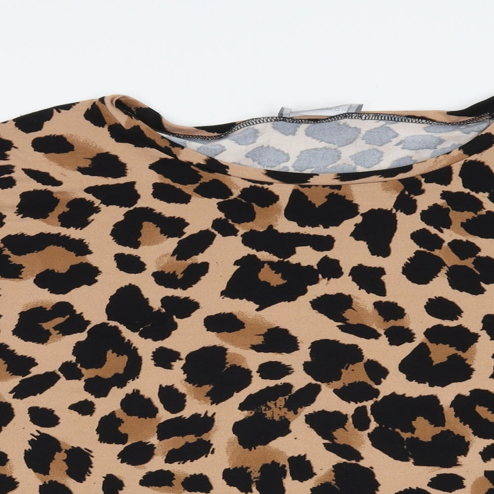 New Look Womens Brown Animal Print Polyester Basic Blouse Size M Round Neck - Leopard Print