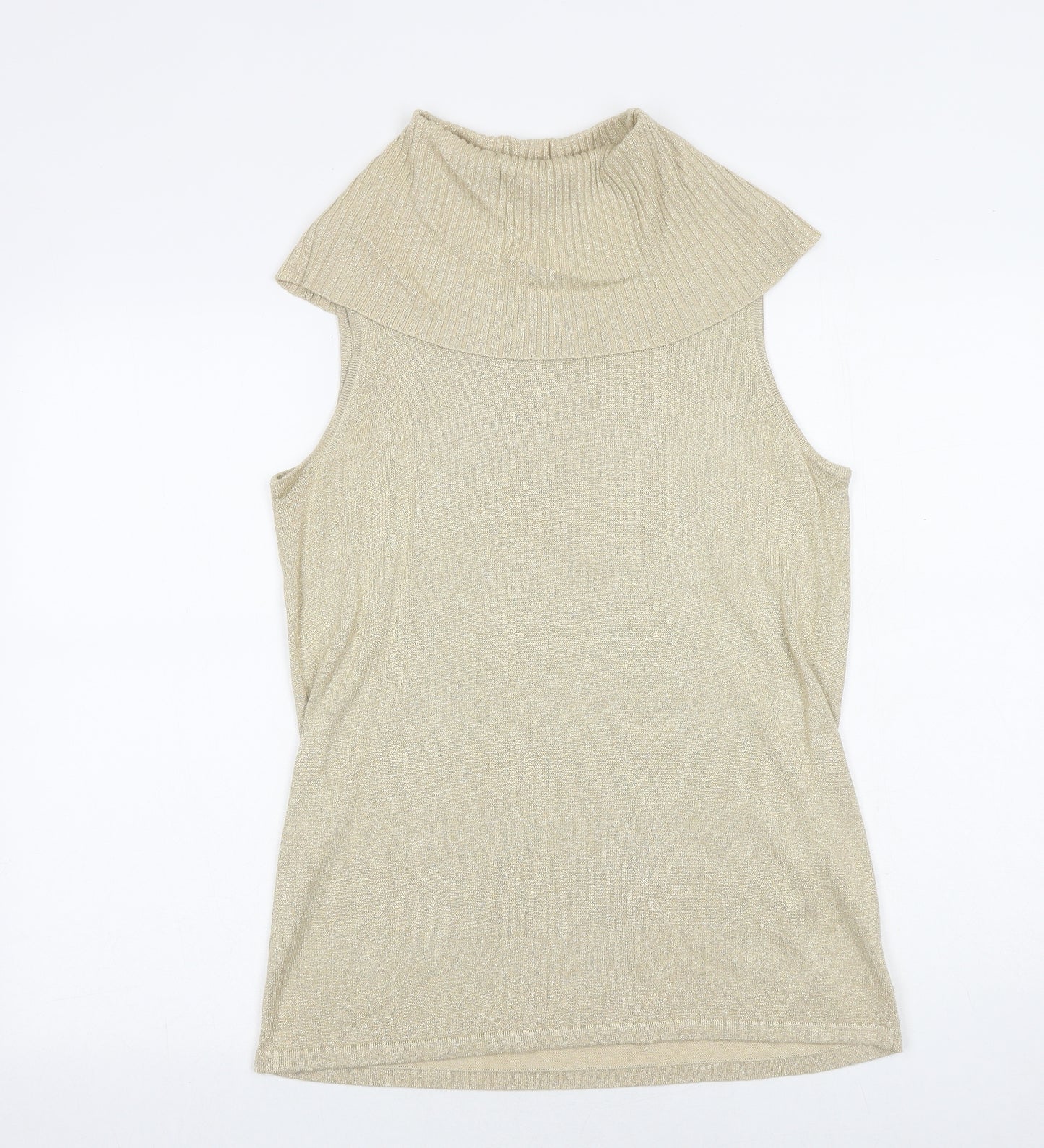 essence Womens Gold Roll Neck Viscose Vest Jumper Size 16