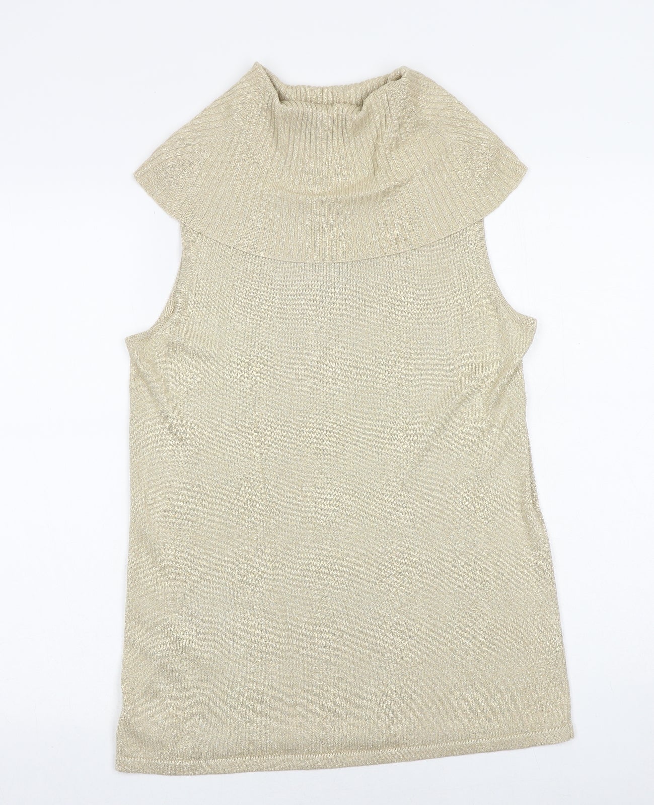 essence Womens Gold Roll Neck Viscose Vest Jumper Size 16