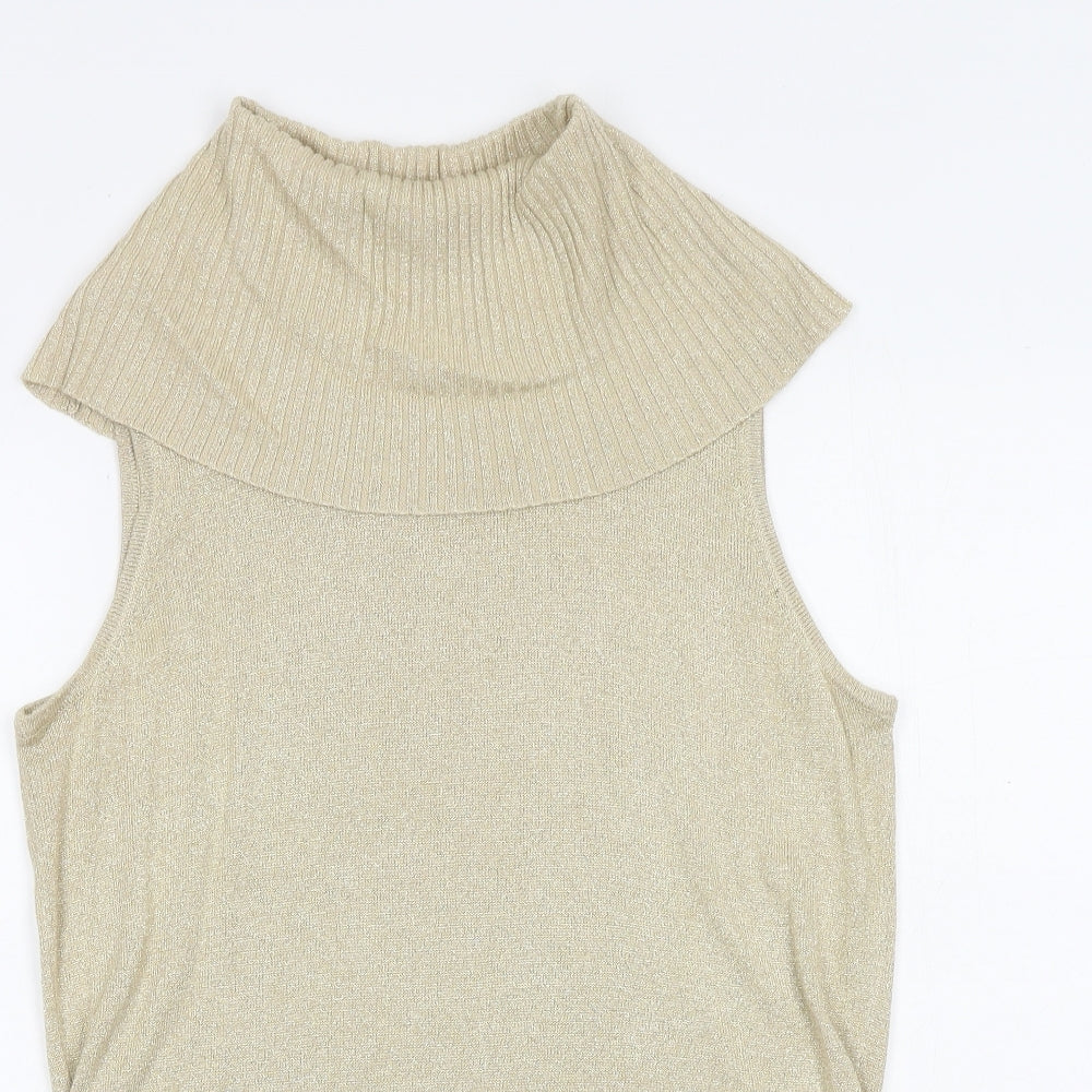essence Womens Gold Roll Neck Viscose Vest Jumper Size 16