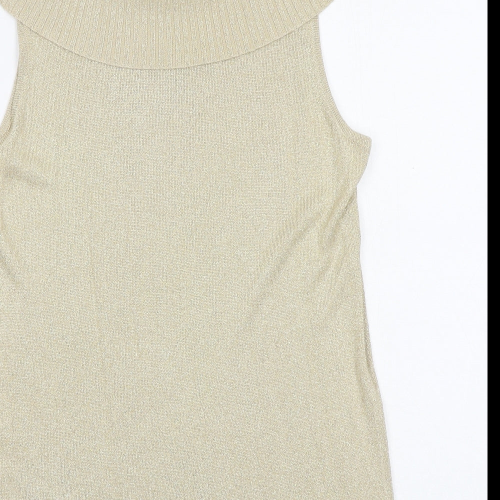 essence Womens Gold Roll Neck Viscose Vest Jumper Size 16