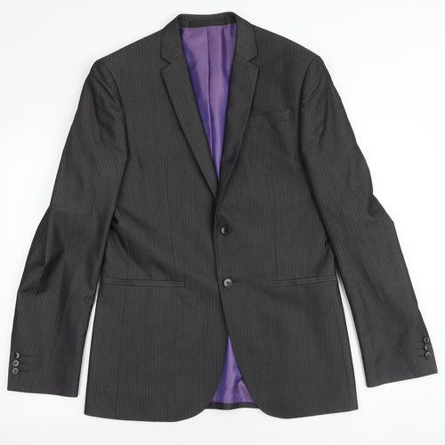 Marks and Spencer Mens Grey Striped Polyester Jacket Suit Jacket Size 38 Regular