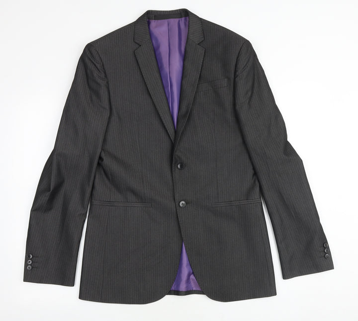 Marks and Spencer Mens Grey Striped Polyester Jacket Suit Jacket Size 38 Regular