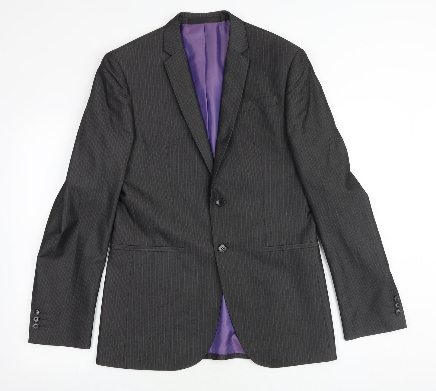 Marks and Spencer Mens Grey Striped Polyester Jacket Suit Jacket Size 38 Regular
