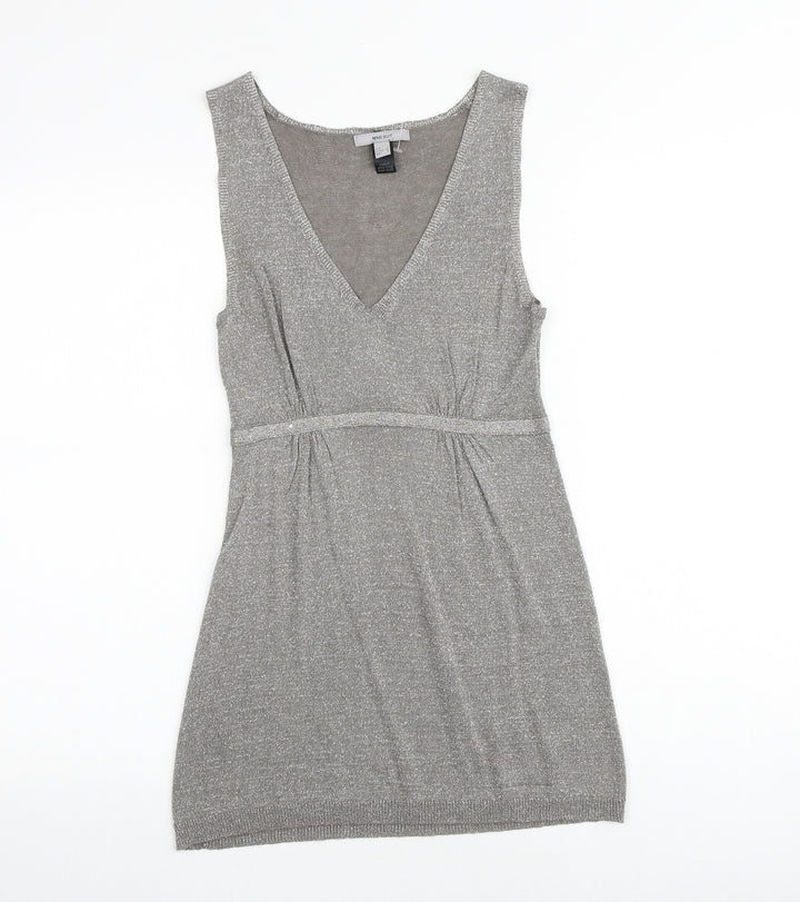 Mango Womens Silver Geometric Polyester Tank Dress Size XS V-Neck Pullover