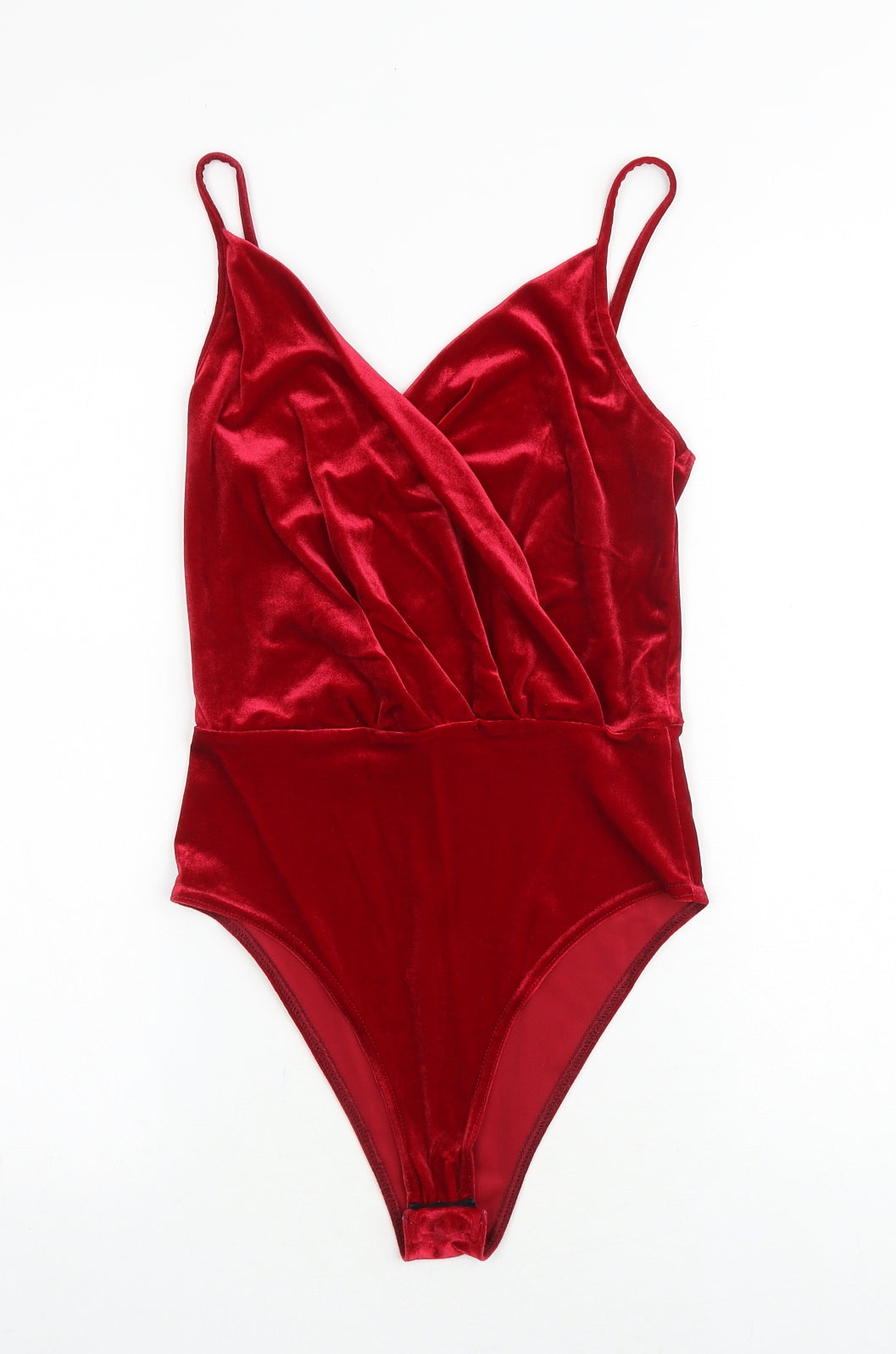 New Look Womens Red Polyester Bodysuit One-Piece Size 8 Snap - Wrap Front Detail