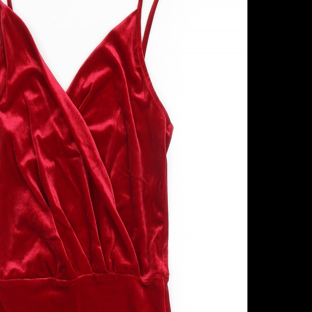New Look Womens Red Polyester Bodysuit One-Piece Size 8 Snap - Wrap Front Detail