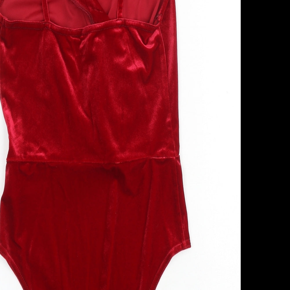 New Look Womens Red Polyester Bodysuit One-Piece Size 8 Snap - Wrap Front Detail