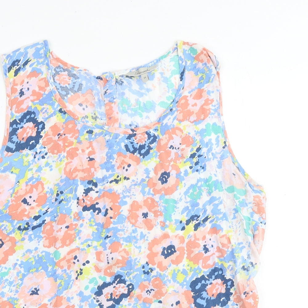 Peacocks Womens Multicoloured Floral Viscose Basic Tank Size 14 Round Neck