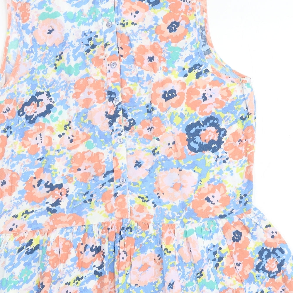 Peacocks Womens Multicoloured Floral Viscose Basic Tank Size 14 Round Neck