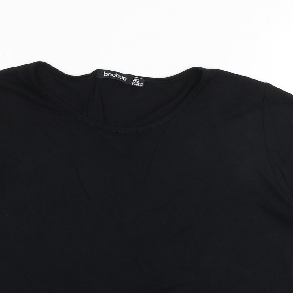 Boohoo Womens Black Viscose Basic T-Shirt Size 8 Round Neck - Crochet Hem