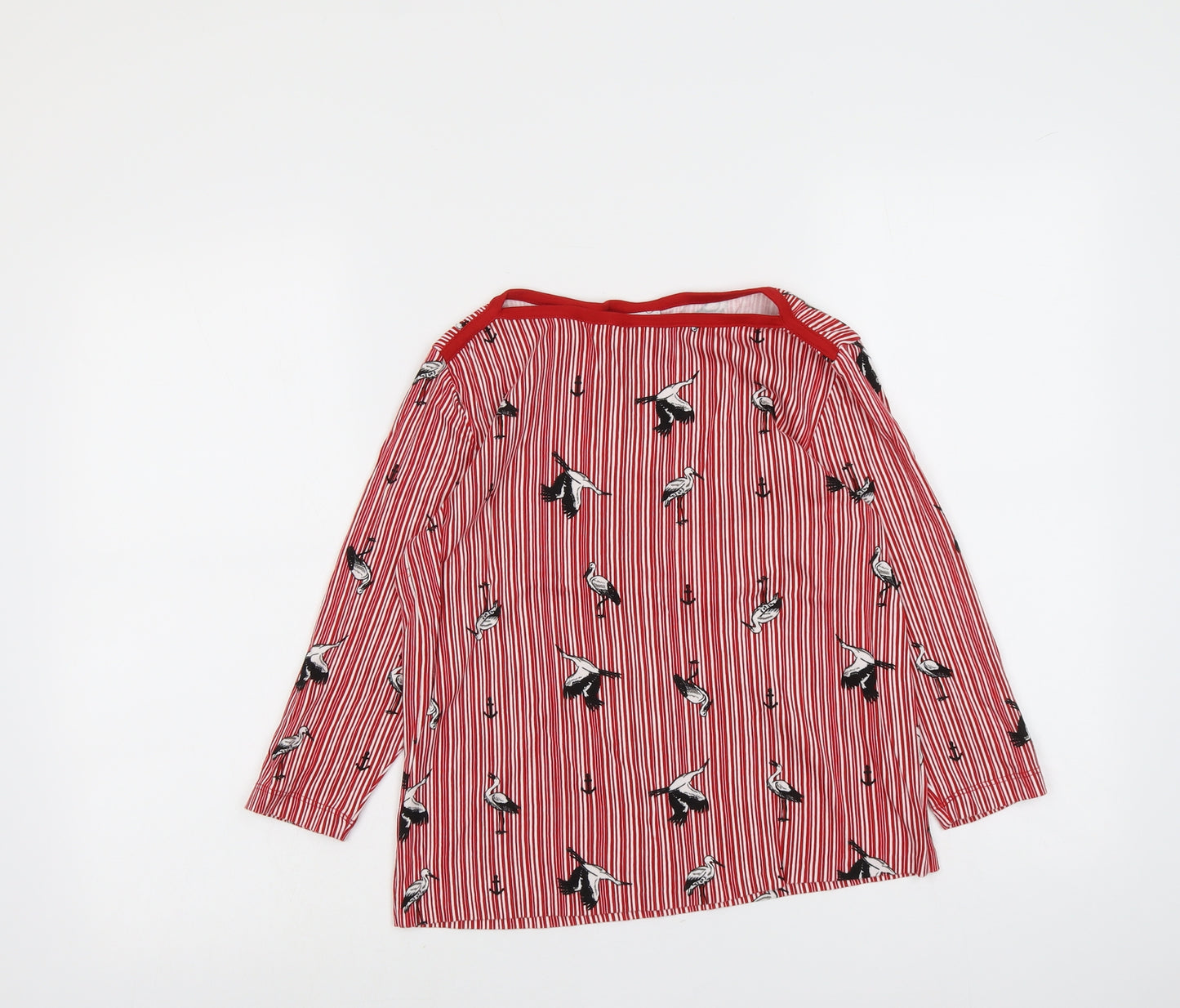 Cotton Traders Womens Red Striped Cotton Basic Blouse Size 10 Boat Neck - Bird Pattern