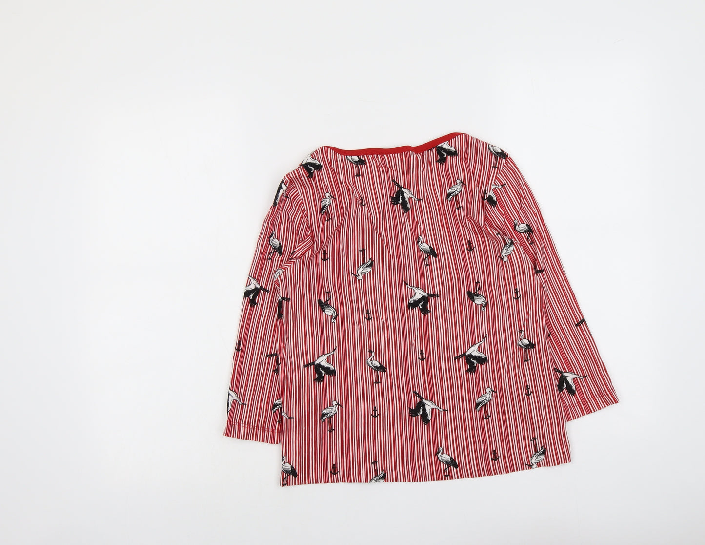 Cotton Traders Womens Red Striped Cotton Basic Blouse Size 10 Boat Neck - Bird Pattern