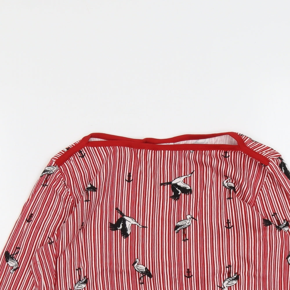 Cotton Traders Womens Red Striped Cotton Basic Blouse Size 10 Boat Neck - Bird Pattern