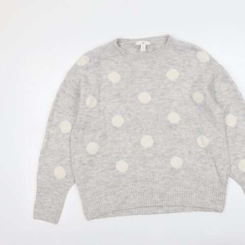 H&M Womens Grey Round Neck Polka Dot Acrylic Pullover Jumper Size M