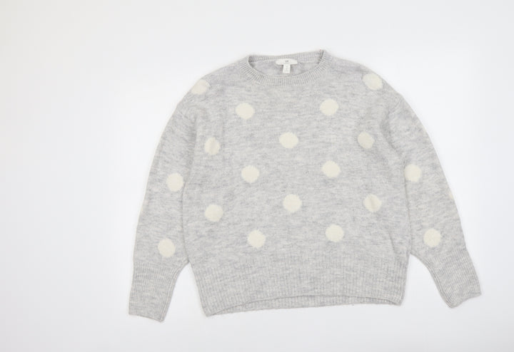 H&M Womens Grey Round Neck Polka Dot Acrylic Pullover Jumper Size M
