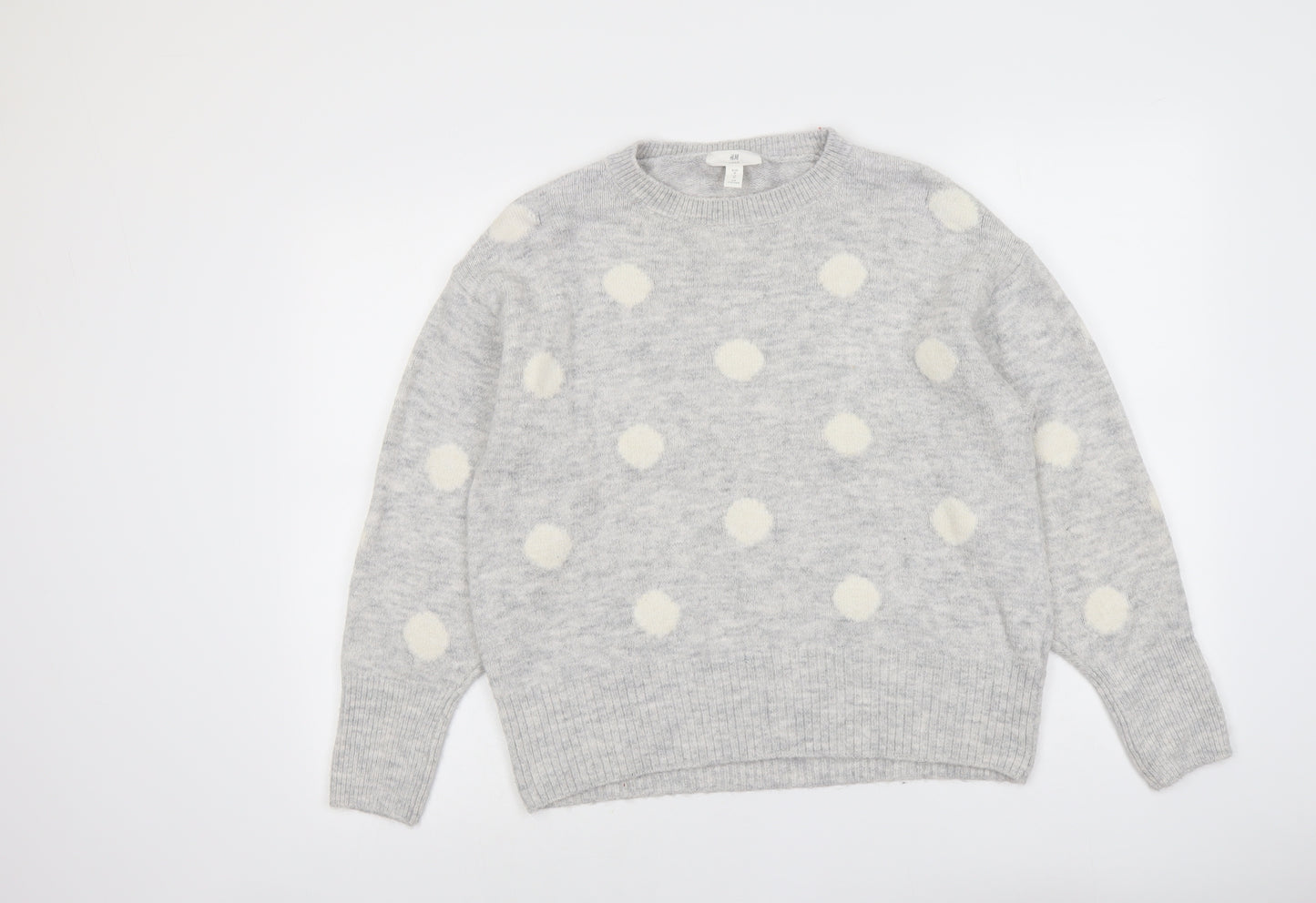 H&M Womens Grey Round Neck Polka Dot Acrylic Pullover Jumper Size M