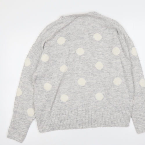 H&M Womens Grey Round Neck Polka Dot Acrylic Pullover Jumper Size M
