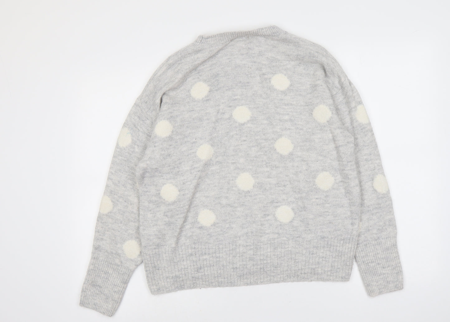 H&M Womens Grey Round Neck Polka Dot Acrylic Pullover Jumper Size M