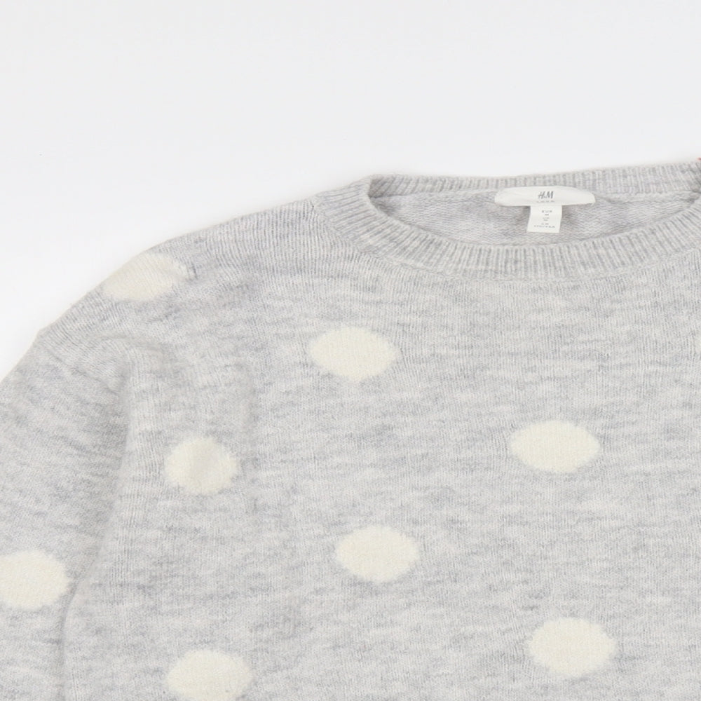 H&M Womens Grey Round Neck Polka Dot Acrylic Pullover Jumper Size M