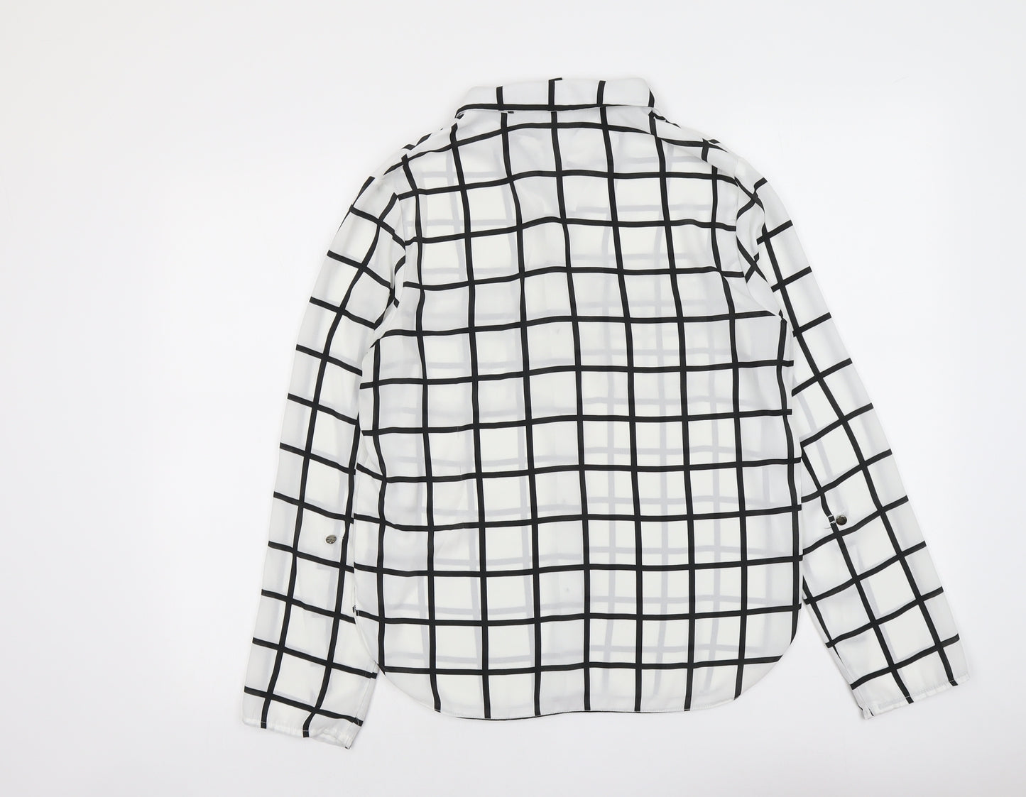 Lipsy London Womens White Geometric Polyester Basic Button-Up Size 12 Collared - Grid Print